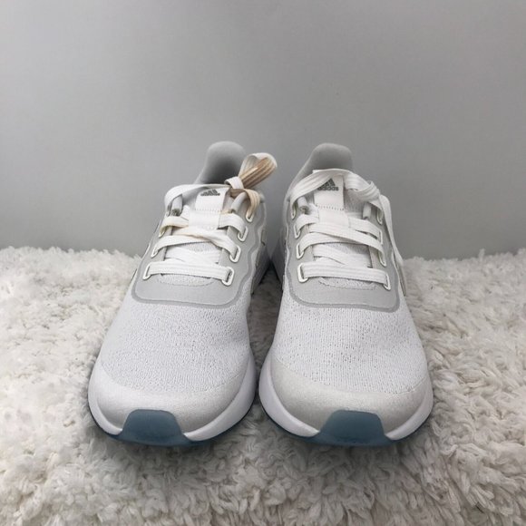 Adidas Running Shoes Womens 7 US QT Racer Sport Cloud White‎ Gray Blue Sneakers - Picture 2 of 8